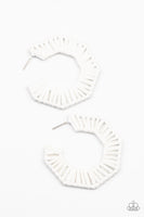 Fabulously Fiesta - White Earrings-Lovelee's Treasures-approximately 2" in diameter,black,earrings,hexagonal hoop,jewelry,standard post fitting,threaded,wicker-like cording