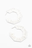 Fabulously Fiesta - White Earrings-Lovelee's Treasures-approximately 2" in diameter,black,earrings,hexagonal hoop,jewelry,standard post fitting,threaded,wicker-like cording
