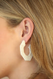 Fabulously Fiesta - White Earrings-Lovelee's Treasures-approximately 2" in diameter,black,earrings,hexagonal hoop,jewelry,standard post fitting,threaded,wicker-like cording