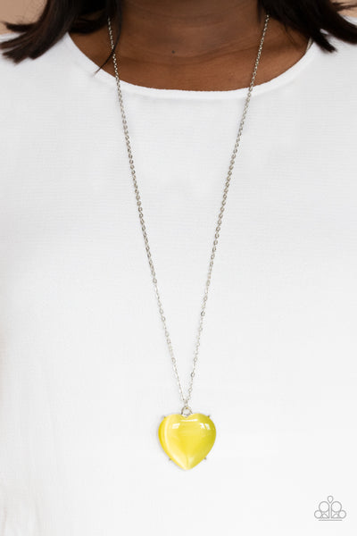 Warmhearted Glow - Yellow Necklaces    New Arrivals-Lovelee's Treasures-cat's eye stone,heart shaped frames,jewelry,necklaces,new arrivals,yellow