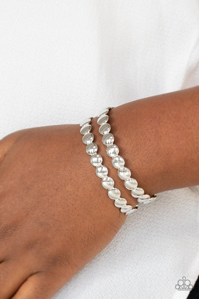 On The Spot Shimmer Bracelets-Lovelee's Treasures-bracelets,flattened silver studs,jewelry,shimmery cuff,shiny finish,silver