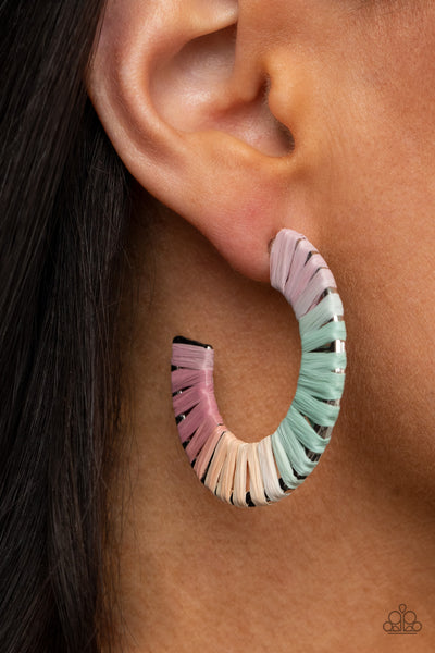 A Chance of RAINBOWS - Multi            Earrings-Lovelee's Treasures-approximately 1 1/2" in diameter.,earrings,hoop,jewelry,multi,multicolored,wicker-like cording