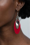 Paparazzi ~ Ambitious Allure  Red - Earrings New Arrivals-Lovelee's Treasures-earrings,glassy white rhinestones,jewelry,new arrivals 4/12/21,red,silver
