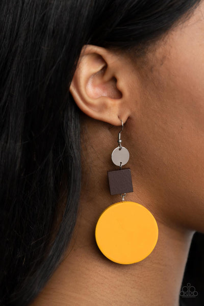 Modern Materials - Yellow Earrings New Arrivals-Lovelee's Treasures-earrings,jewelry,new arrivals,standard fishhook fitting,wood,wooden,yellow