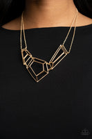 Paparazzi - 3-D Drama - Gold Necklaces New Arrivals-Lovelee's Treasures-3-dimensional,geometric,gold,jewelry,necklaces,new arrivals