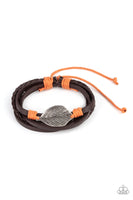 FROND and Center - Orange Bracelets New Arrivals-Lovelee's Treasures-adjustable sliding knot closure,bracelets,jewelry,leather bands,new arrivals 5/7/21,orange,silver leaf