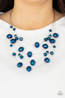 Cosmic Real Estate - Blue      Necklaces-Lovelee's Treasures-blue,floating layers,jewelry,metallic blue beads,necklaces,oil spill