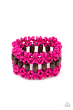 Paparazzi ~ Bali Beach Retreat - Pink  Bracelets-Lovelee's Treasures-bracelets,jewelry,pink,stretchy band,tropical,wood,wooden