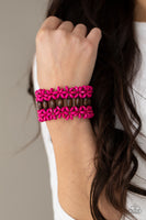 Paparazzi ~ Bali Beach Retreat - Pink  Bracelets-Lovelee's Treasures-bracelets,jewelry,pink,stretchy band,tropical,wood,wooden