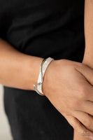 Paparazzi - Craveable Curves - White Bracelets COMING SOON Pre-Order-Lovelee's Treasures-bracelets,cuff,cuff bracelets,flat silver bar,jewelry,paparazzi,silver,white shell-like acrylic