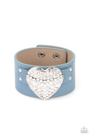 Flauntable Flirt - Blue  Bracelets New Arrivals-Lovelee's Treasures-adjustable snap closure,blue,bracelets,heart,jewelry,leather,new arrivals
