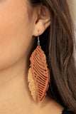 WINGING Off The Hook - Brown Earrings New Arrivals-Lovelee's Treasures-Brown,cork and brown leather,earrings,feather,jewelry,leather,standard fishhook fitting