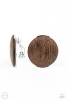 WOODWORK It - Brown Earrings   New Arrivals-Lovelee's Treasures-brown,earrings,jewelry,new arrivals,standard clip-on fitting,wood,wooden,wooden disc