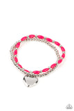Paparazzi ~ Candy Gram - Pink  Bracelets New Arrivals-Lovelee's Treasures-bracelets,jewelry,new arrivals 5/11/21,paparazzi,Raspberry Sorbet beads,silver heart,stretchy band