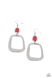 Material Girl Mod - Red Earrings New Arrivals-Lovelee's Treasures-earrings,jewelry,new arrivals,rectangular,red,silver frame,square hoop