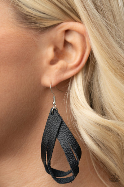 Thats A STRAP - Black Earrings  New Arrivals-Lovelee's Treasures-black,earrings,jewelry,leather,new arrivals,new arrivals 6/14/21,standard fishhook fitting,strap