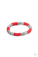 Stacked In Your Favor - Red Bracelets New Arrivals-Lovelee's Treasures-bracelets,jewelry,red,rubbery red discs,stretchy band