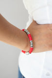 Stacked In Your Favor - Red Bracelets New Arrivals-Lovelee's Treasures-bracelets,jewelry,red,rubbery red discs,stretchy band