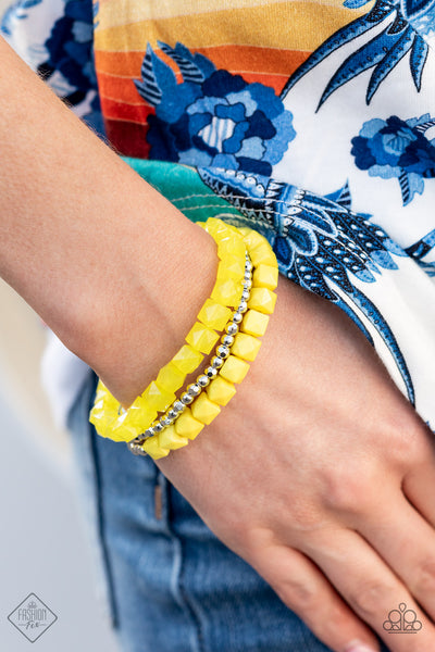 Vacay Vagabond - Yellow Bracelets New Arrivals-Lovelee's Treasures-bracelets,fashion fix bracelets,jewelry,new arrivals 4/22/21,stretchy bands,yellow