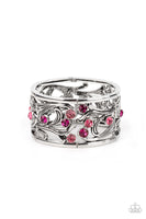 Garden Masquerade - Pink Bracelets New Arrivals-Lovelee's Treasures-bracelets,floral,jewelry,new arrivals,pink,pink rhinestones,stretchy bands,vine-like filigree