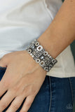 Paparazzi - Dynamically Diverse - Silver      Bracelets  New Arrivals-Lovelee's Treasures-bracelets,convention,hematite and smoky rhinestones,new arrivals,silver,stretchy bands