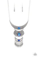 Lunar Enchantment - Blue Necklaces   New Arrivals-Lovelee's Treasures-blue,blue UV shimmer,half moon,jewelry,necklaces,new arrivals,teardrop rhinestones