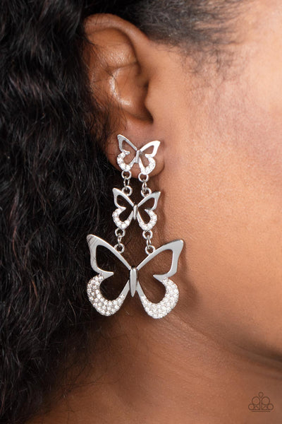 Flamboyant Flutter - White Earrings