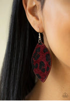 GRR-irl Power! - Red Earrings-Lovelee's Treasures -cheetah print,earrings,fuzzy,jewelry,red,standard fishhook fitting