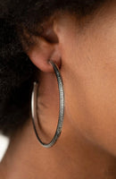 Paparazzi - Sultry Shimmer - Black Earrings-Lovelee's Treasures-black,earrings,hoop,hoops,jewelry,standard post fitting