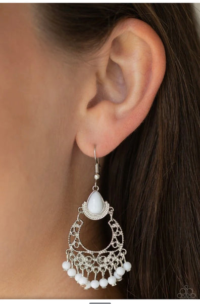 Colorful Colada - White Earrings-Lovelee's Treasures-earrings,Jewelry,standard fishhook fitting,white