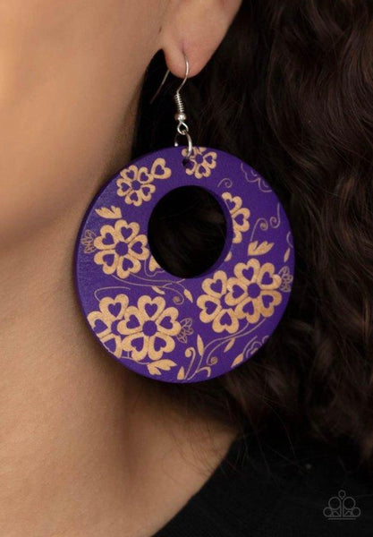 Galapagos Garden Party - Purple Earrings New Arrivals-Lovelee's Treasures-earrings,jewelry,new arrivals 5/6/21,purple,standard fishhook fitting,wood