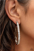Borderline Brilliance   Earrings-Lovelee's Treasures -1 3/4" in diameter,earrings,elongated,glassy white rhinestones,jewelry,silver,standard post fitting,White