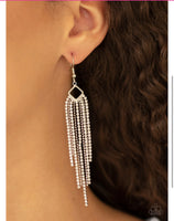 Singing in the REIGN - White Earrings-Lovelee's Treasures-earrings,jewelry,standard fishhook fitting,white,white rhinestones