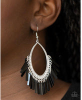 Fine-Tuned Machine - Black Earrings-Lovelee's Treasures-black,earrings,jewelry,metallic,standard fishhook fitting