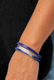 Paparazzi ~ High-Strung Style - Blue Bracelets New Arrivals-Lovelee's Treasures-blue,blue leather,bracelets,hammered silver frame,jewelry,metallic