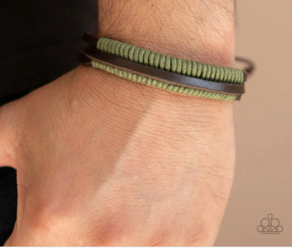 Rugged Roper Men Bracelets-Lovelee's Treasures-adjustable knot closure,bracelets,green,leather,Men