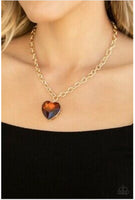 Flirtatiously Flashy Brown Necklaces-Lovelee's Treasures-brown,brown Heart charm,gold chain,jewelry,necklaces