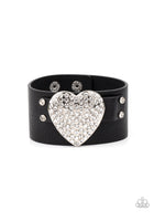 Flauntable Flirt - Black Bracelets New Arrivals-Lovelee's Treasures-adjustable snap closure,black,bracelets,heart,hearts,jewelry,leather,new arrivals