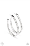 Borderline Brilliance   Earrings-Lovelee's Treasures -1 3/4" in diameter,earrings,elongated,glassy white rhinestones,jewelry,silver,standard post fitting,White